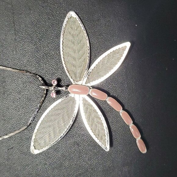 Silver tone dragonfly pendant necklace - Picture 5 of 10